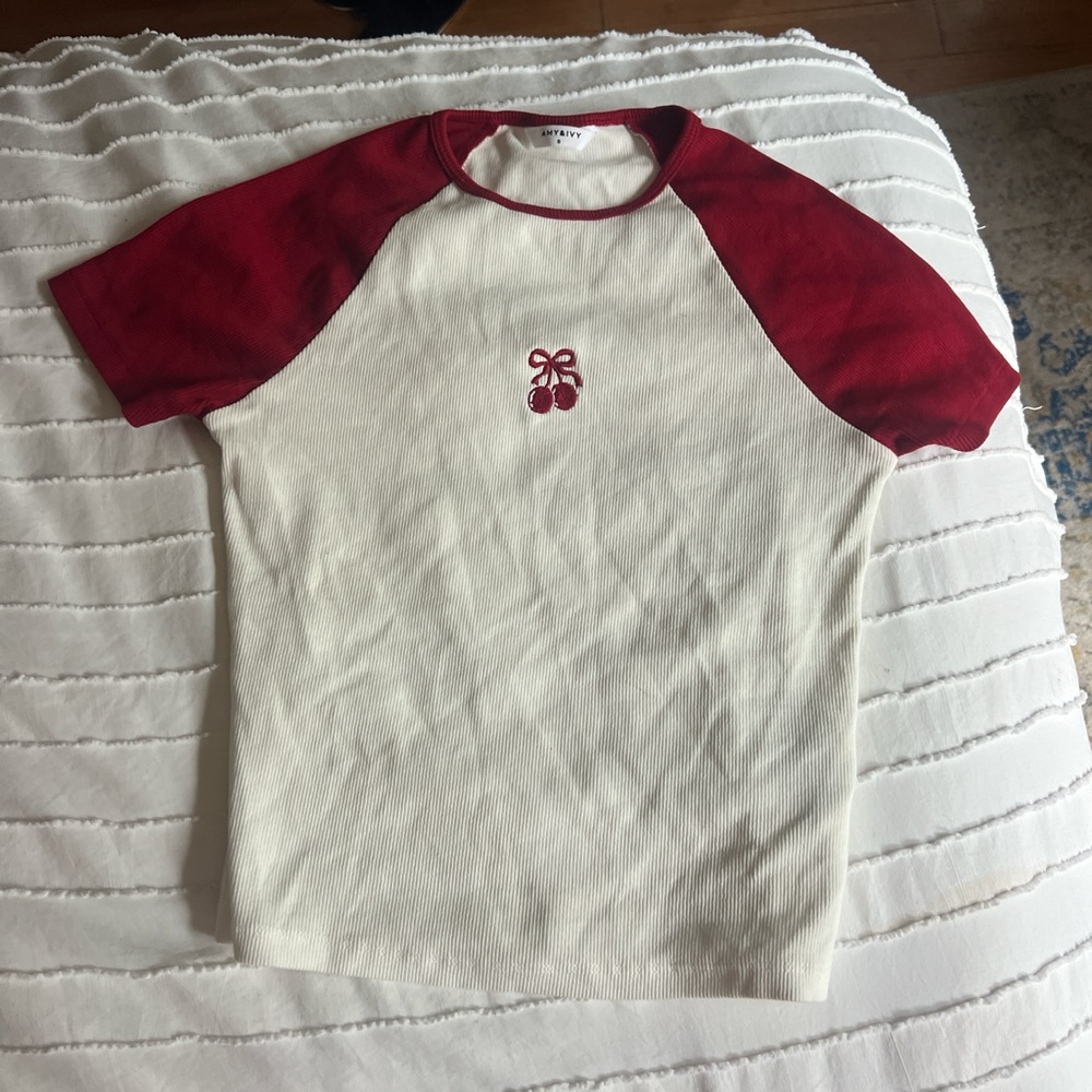Stylish Red and Cream Raglan Tee